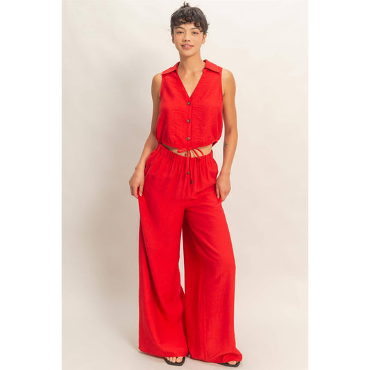 Button Front Vest & Elastic Pants Set