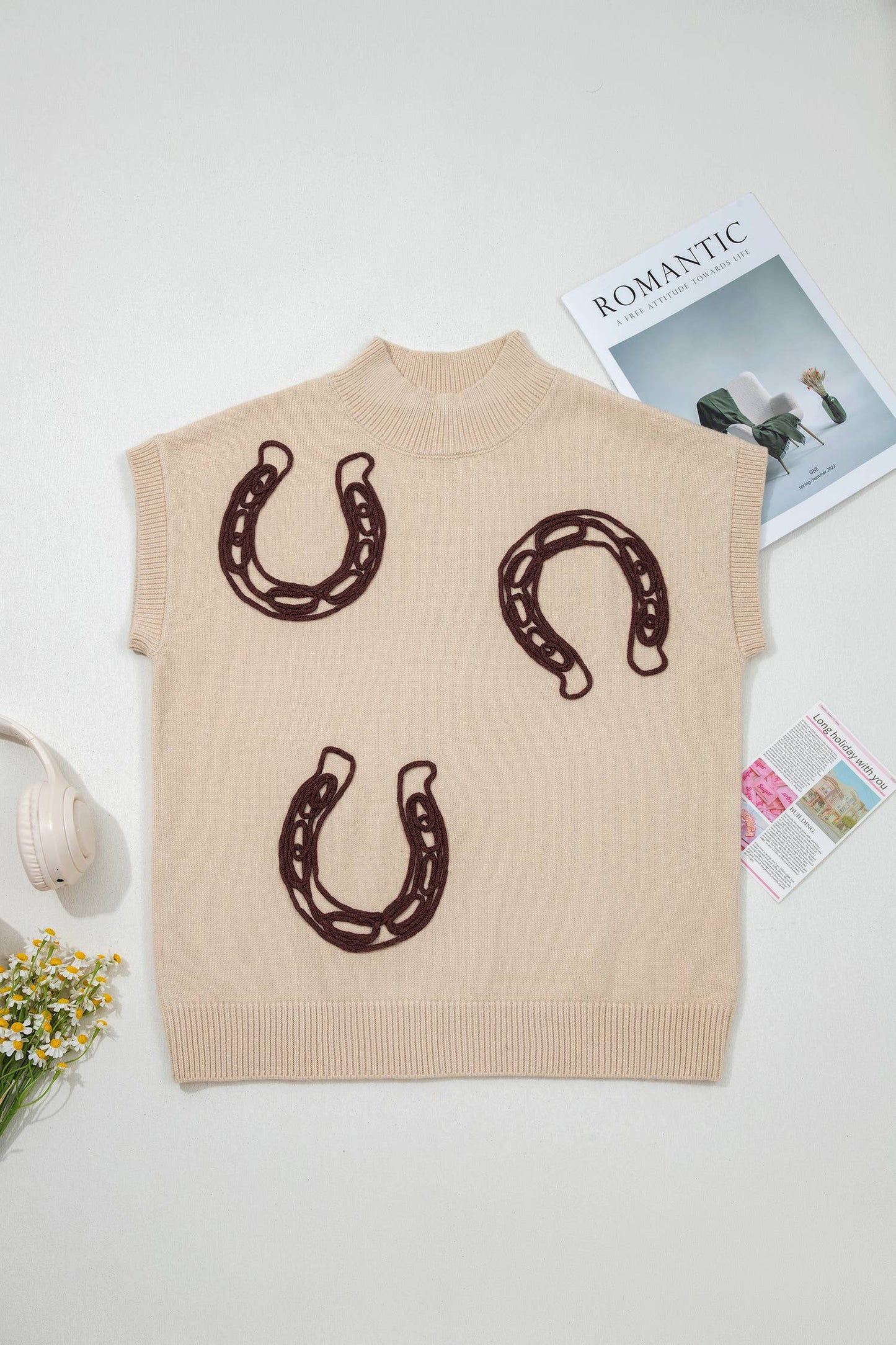 Spring 2026 Cowgirl Horseshoe Mock Neck Knit Top (S-XL)
