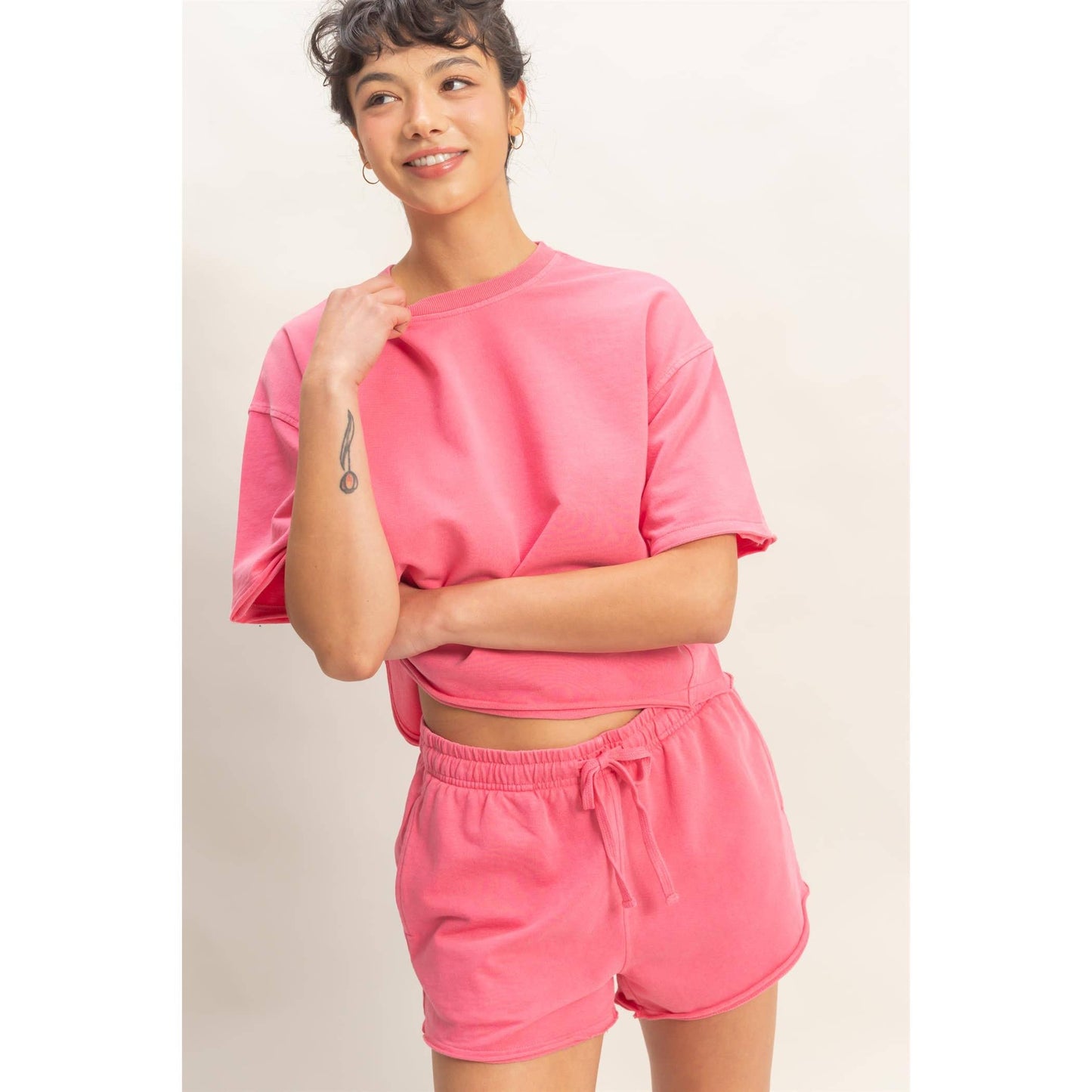 Short Sleeve Crew Neck Top And Shorts Set