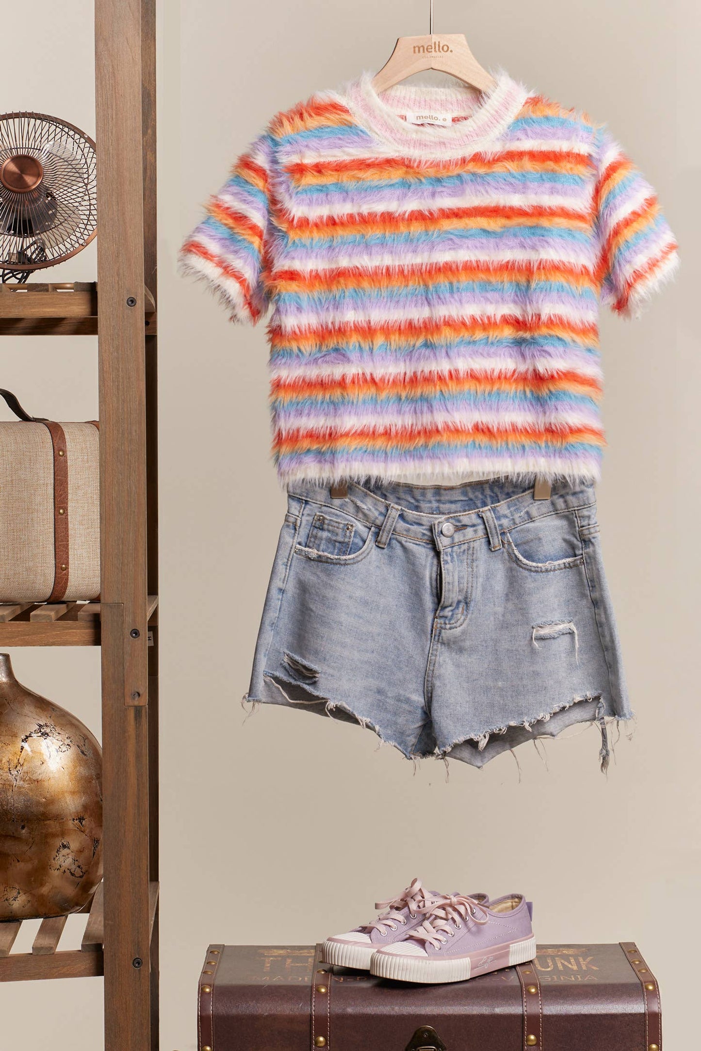 Furry Yarn Striped Knit Top