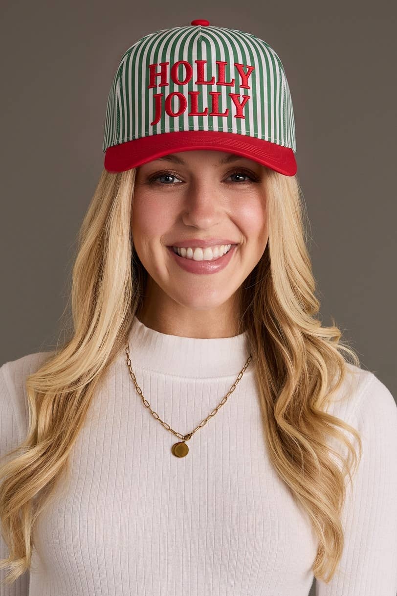 Holly Jolly Striped Trucker Hat