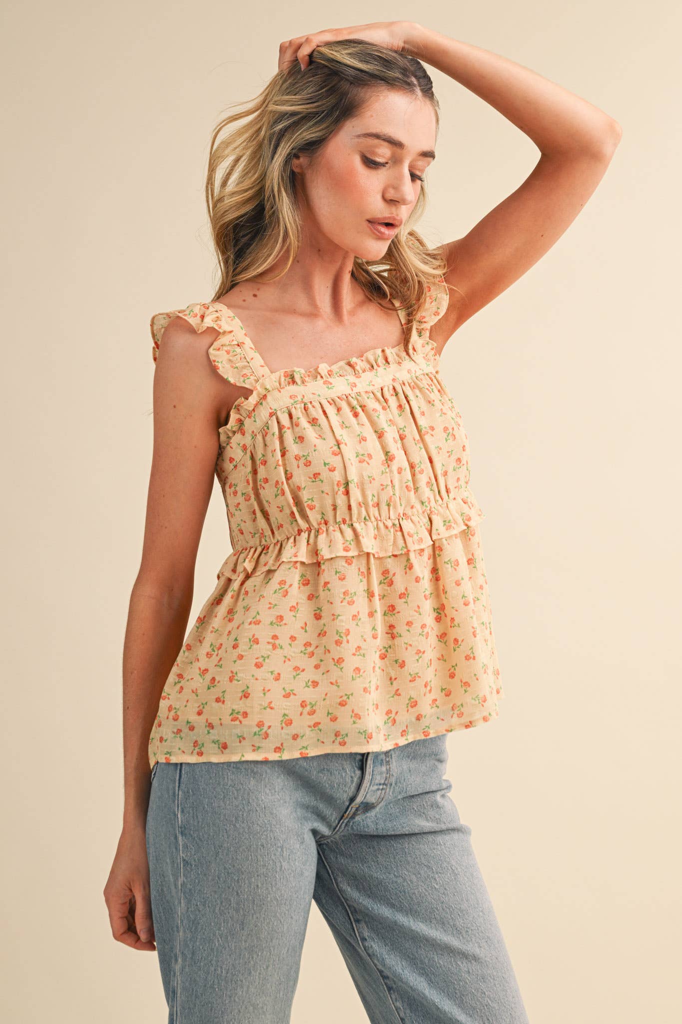 FLORAL RUFFLE TRIM BABYDOLL TOP