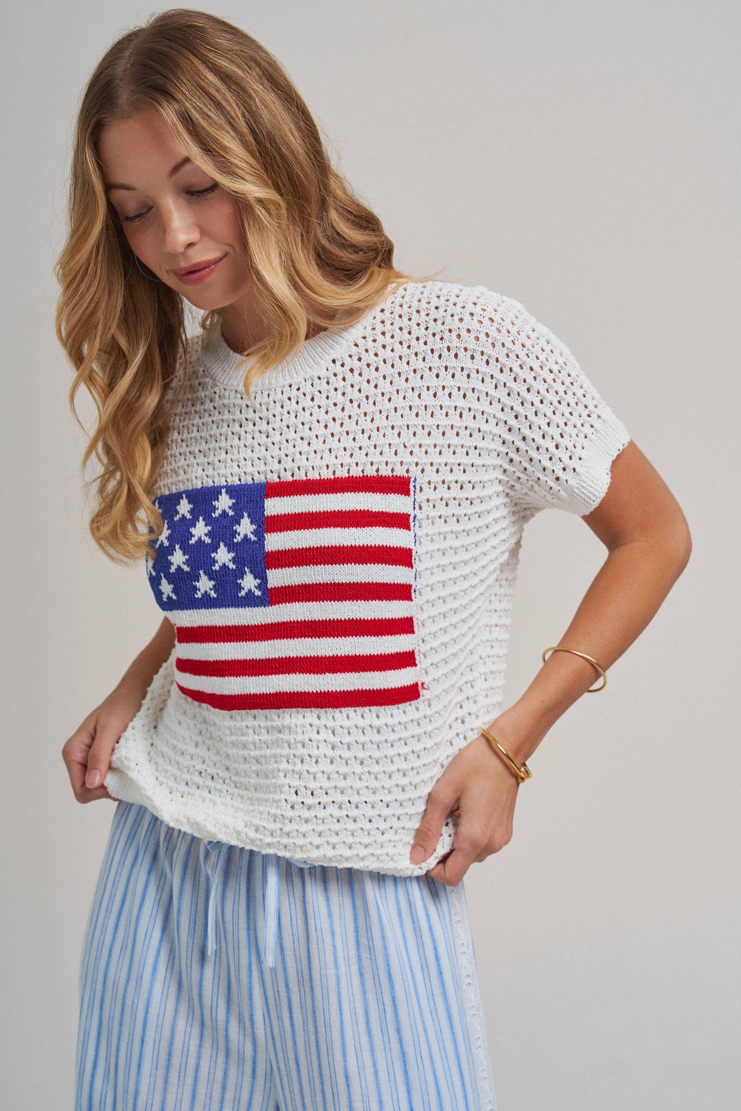 AMERICAN FLAG 4TH OF JULY LOW GAUGE SWEATER TOP