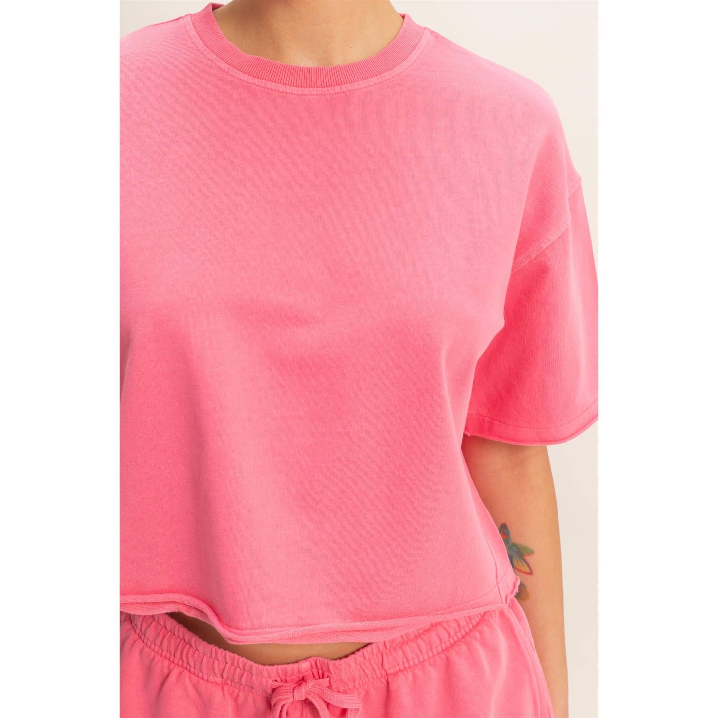 Short Sleeve Crew Neck Top And Shorts Set