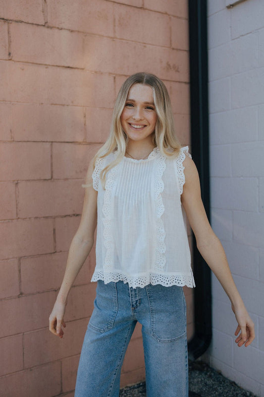 High Neck Eyelet Tank