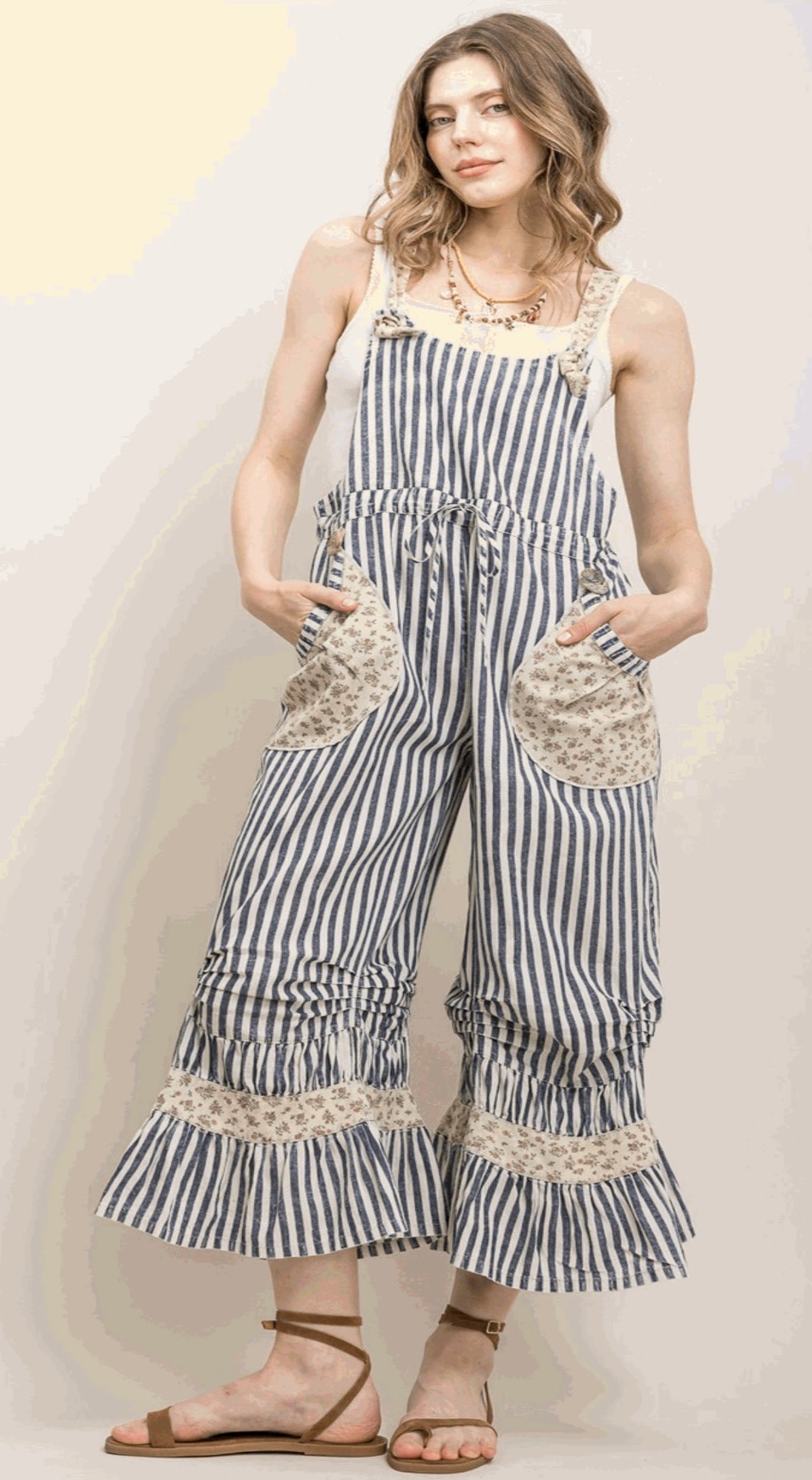 Ruffle Hem Striped Overall