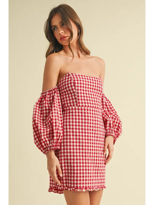 Gingham Off the Shoulder Dress