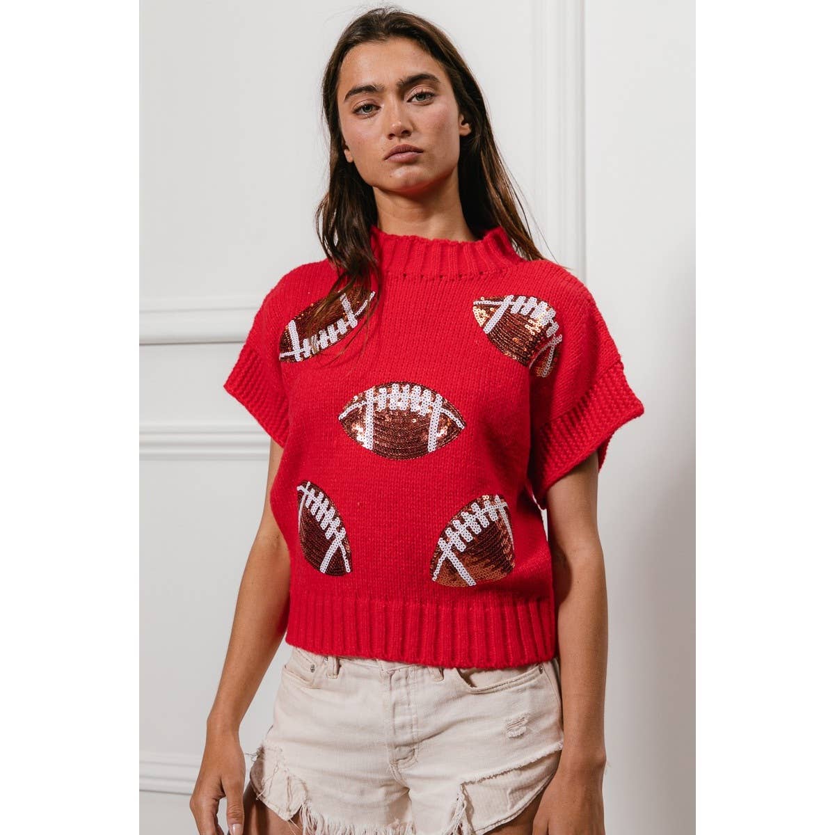 SEQUIN FOOTBALL PATCHES SWEATER