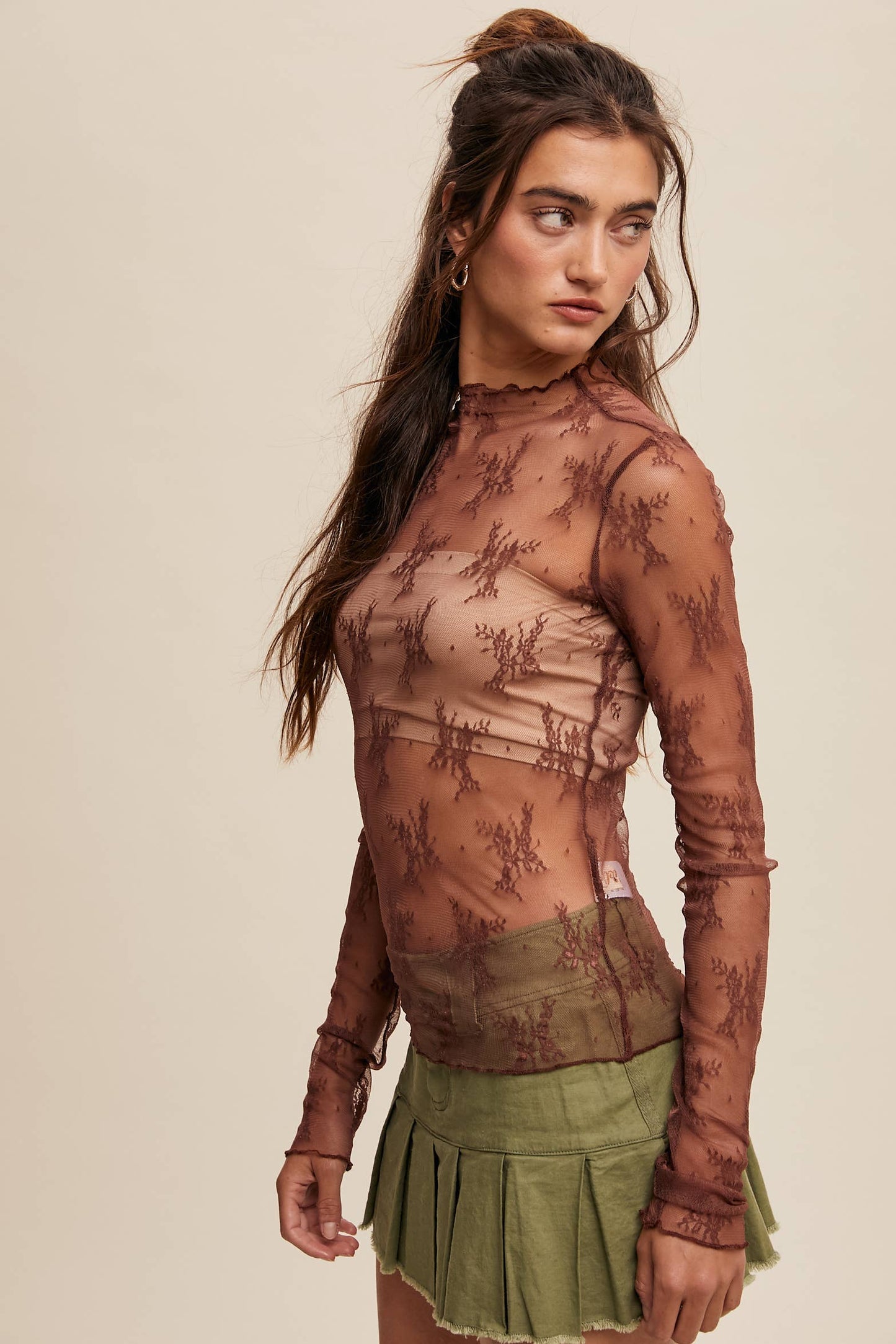 Sheer Lace Long-Sleeve Top