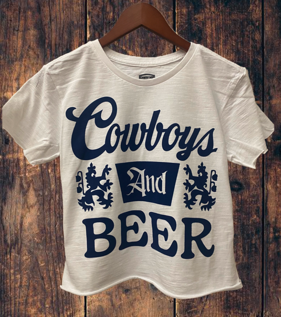 Cowboys and Beer Logo Baby doll crop tee