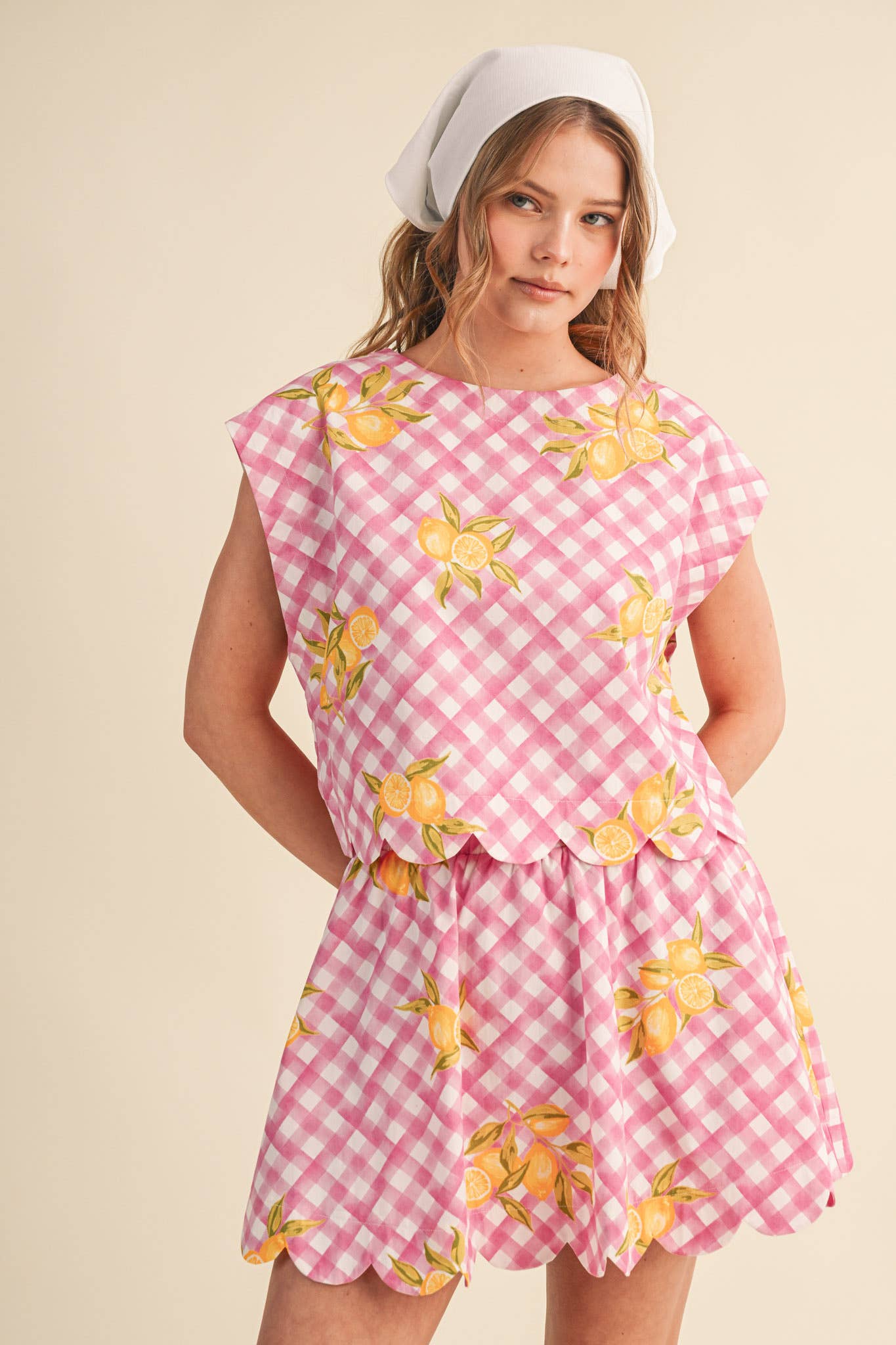 GINGHAM LEMON SCALLOPED TOP & MINI SKORT SET