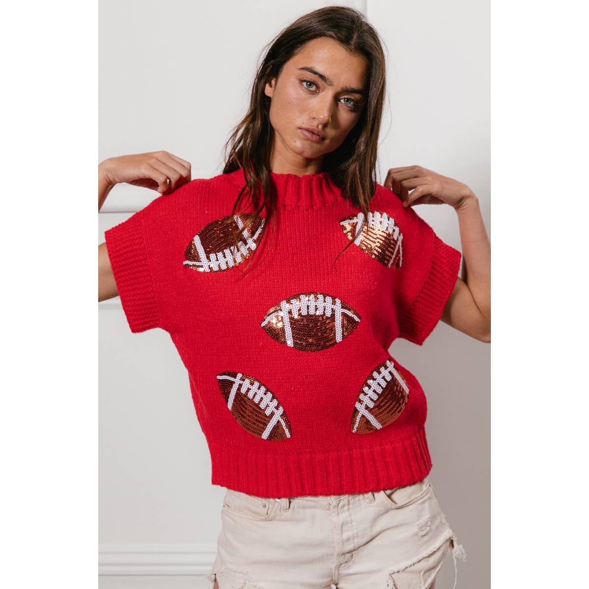 SEQUIN FOOTBALL PATCHES SWEATER