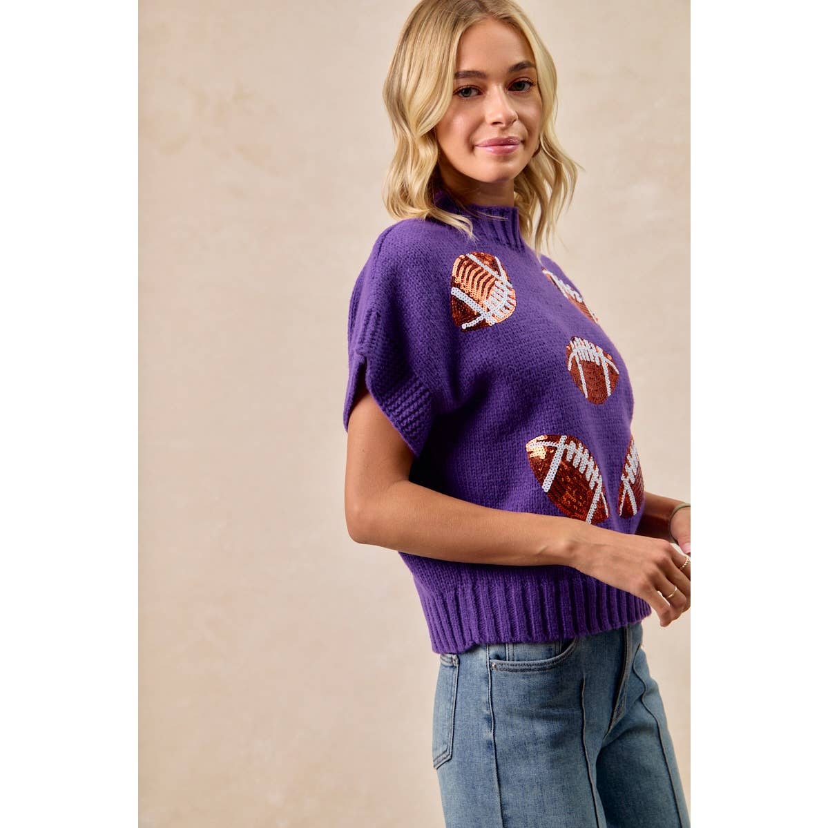 SEQUIN FOOTBALL PATCHES SWEATER