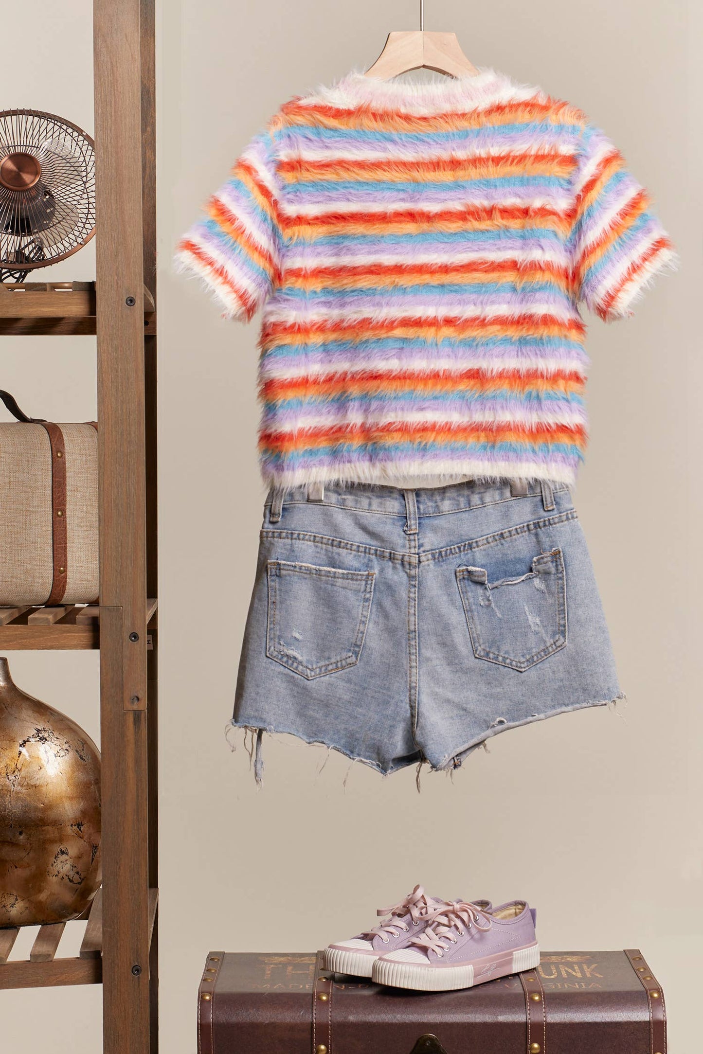 Furry Yarn Striped Knit Top