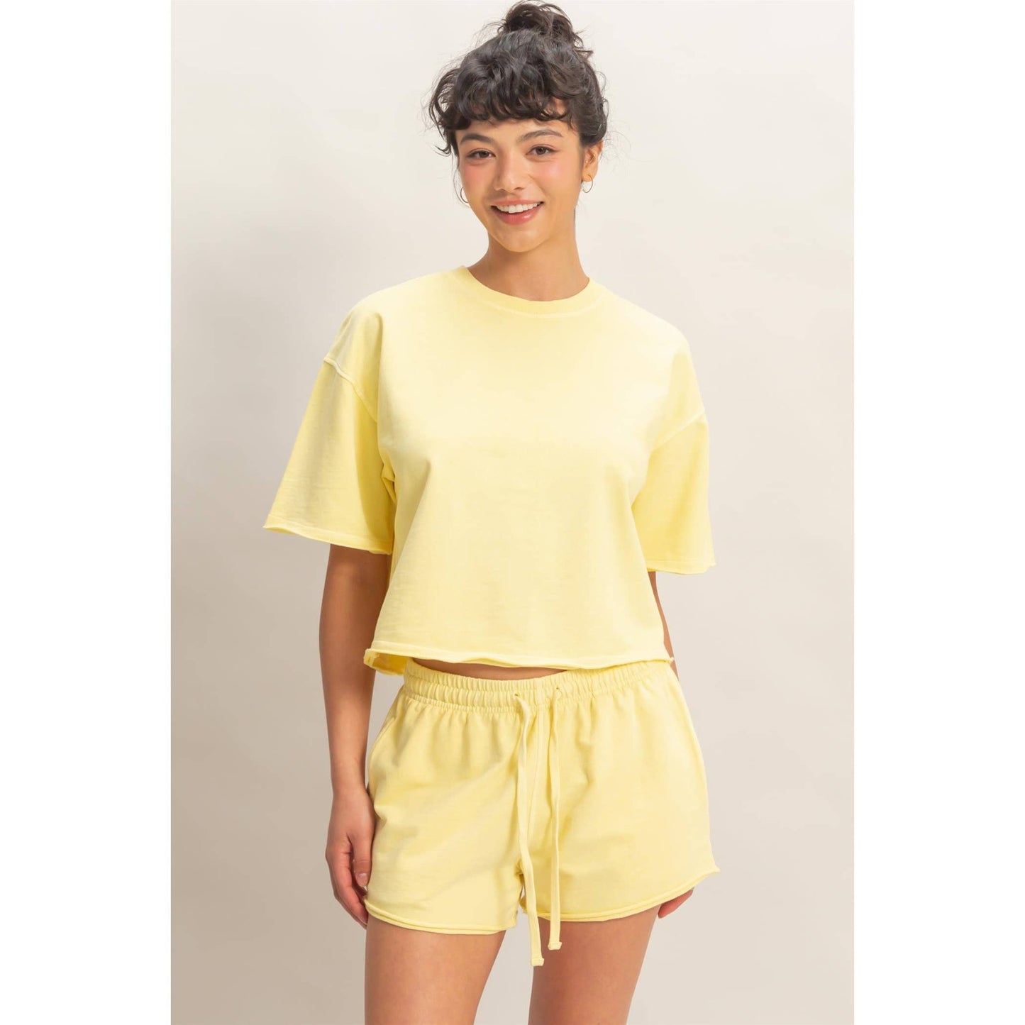 Short Sleeve Crew Neck Top And Shorts Set
