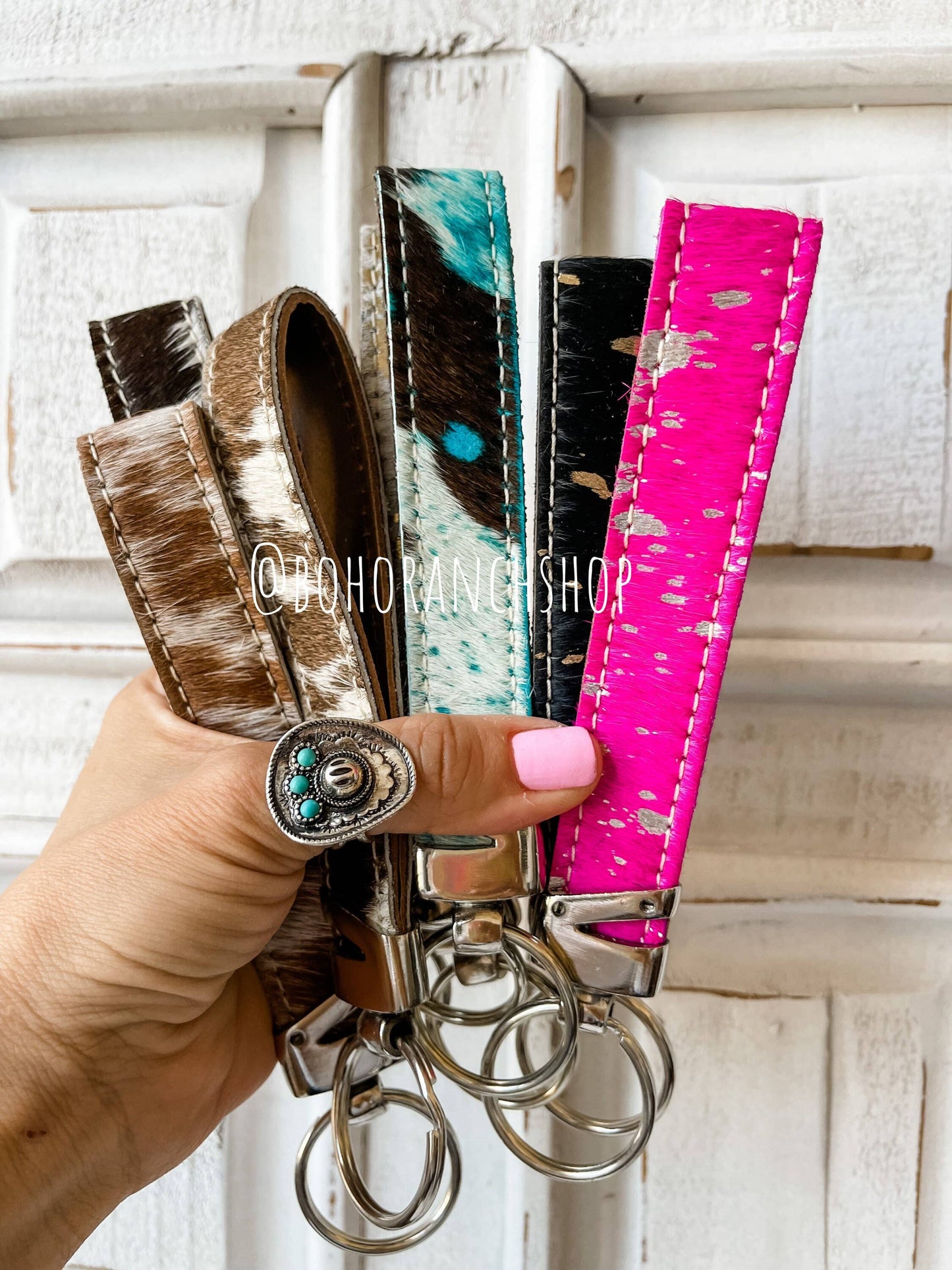 Western Hair On Cowhide Keychain