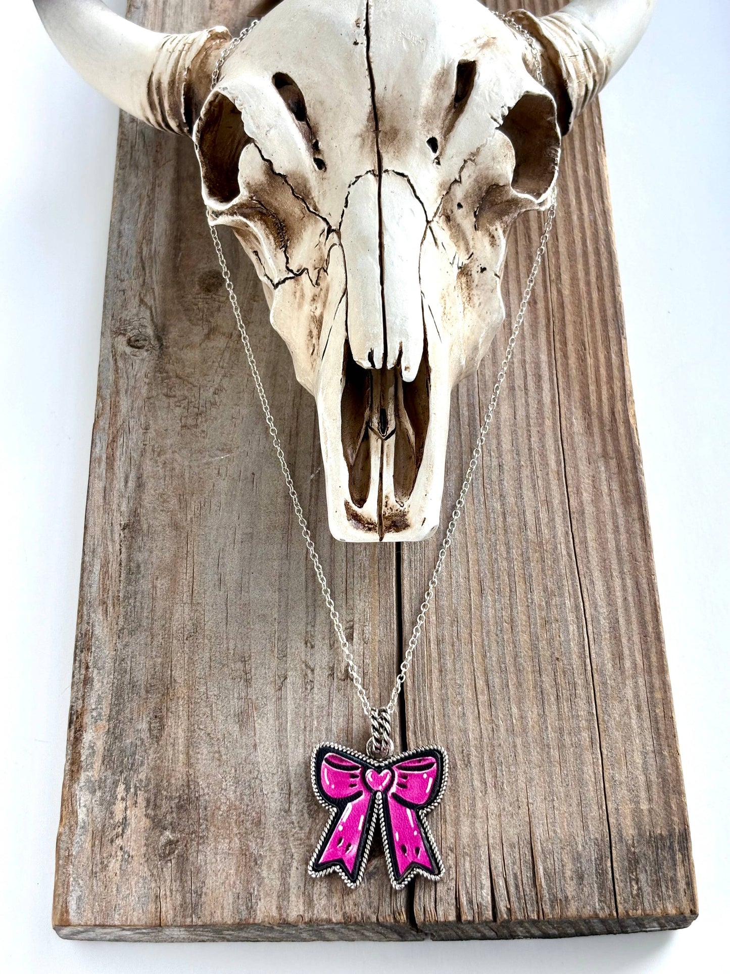 Western Style Theme Leather Pendant Link Chain Necklace