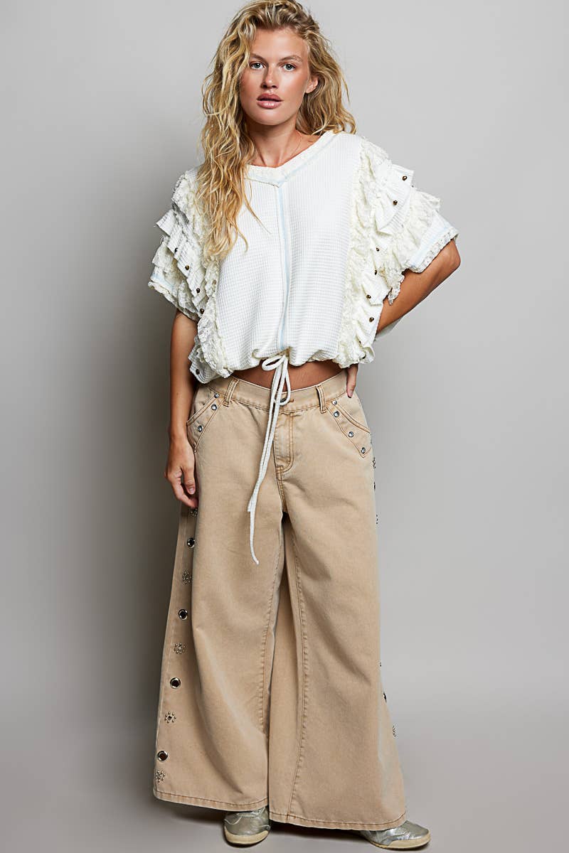 Textured Knit Ruffle Sleeve Lace Top