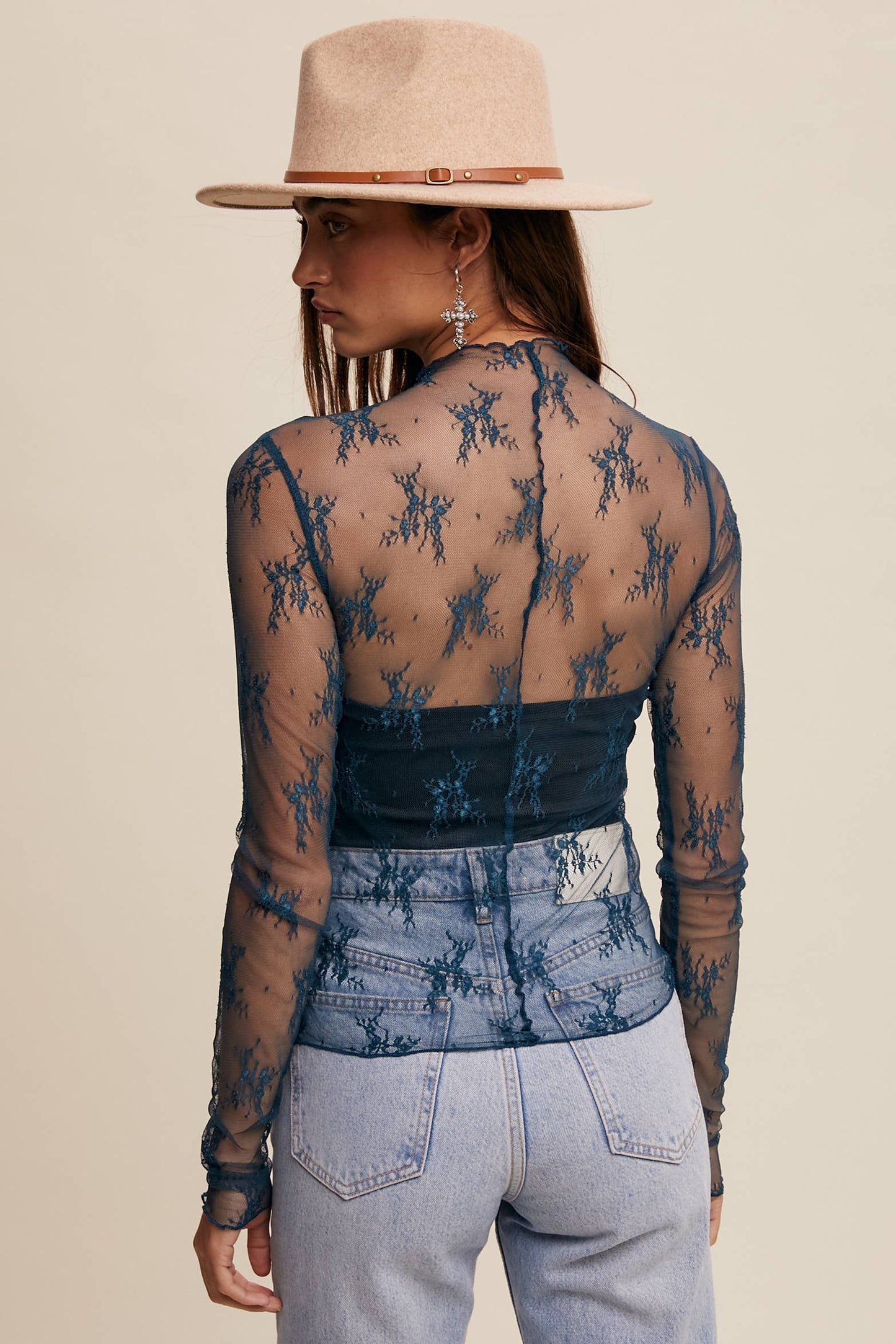 Sheer Lace Long-Sleeve Top
