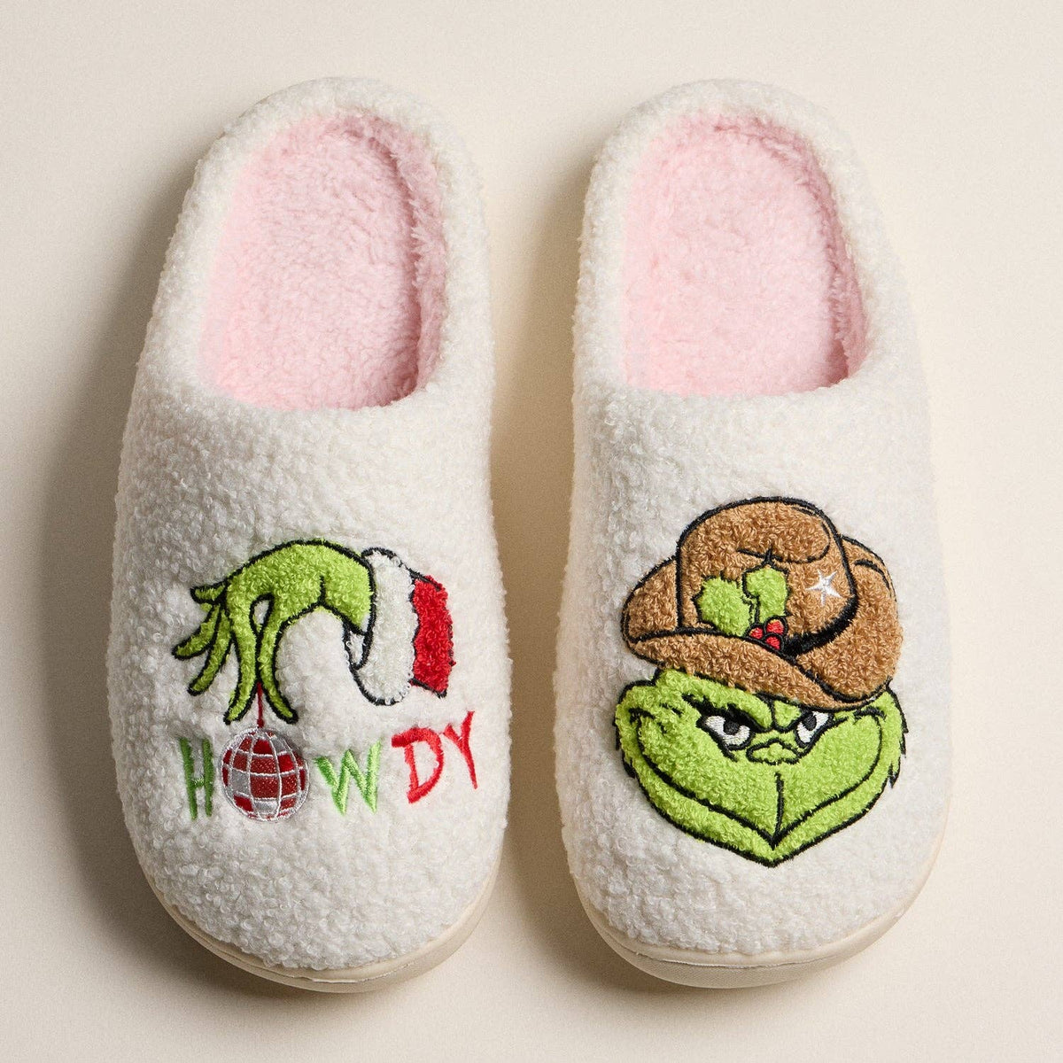 Sherpa Green Monster Howdy Slippers | Cowboy Holiday Home Slippers