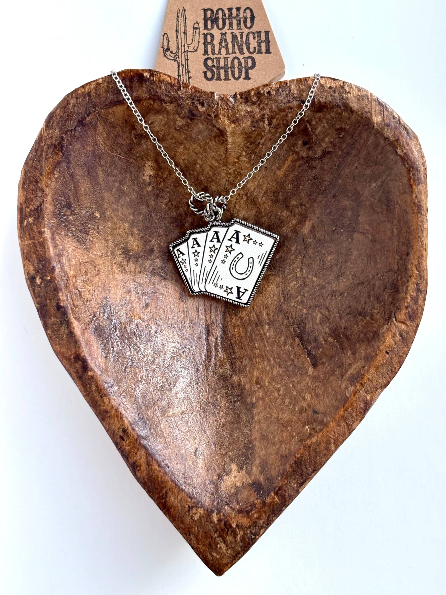 Western Style Theme Leather Pendant Link Chain Necklace