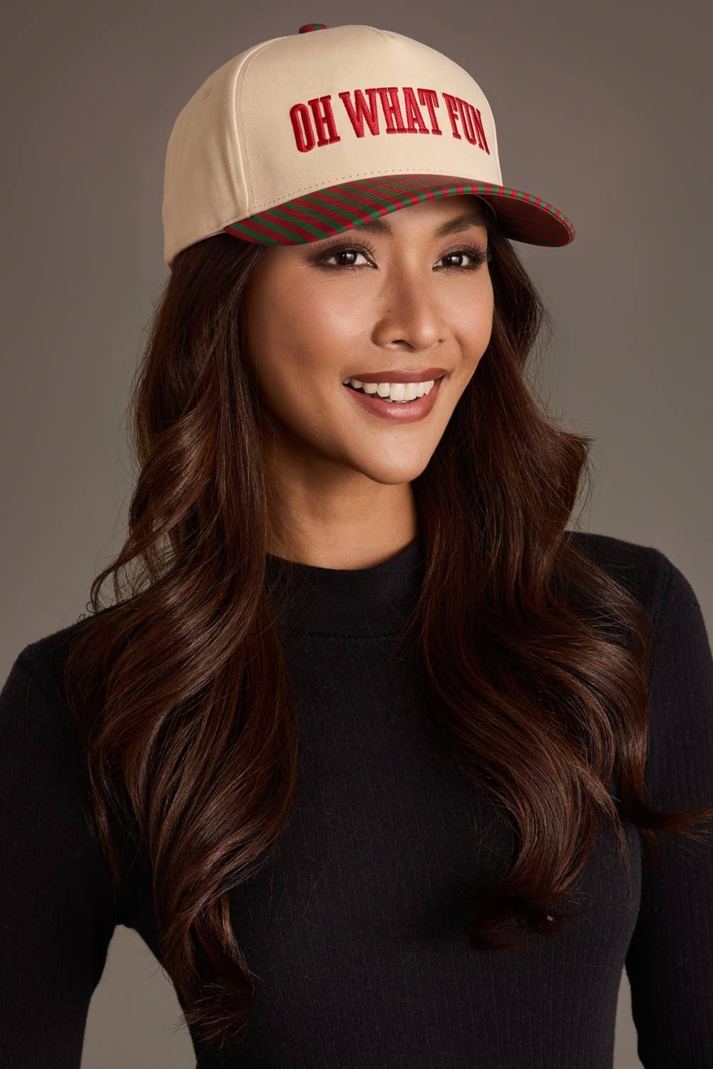 Oh What Fun Striped Trucker Hat
