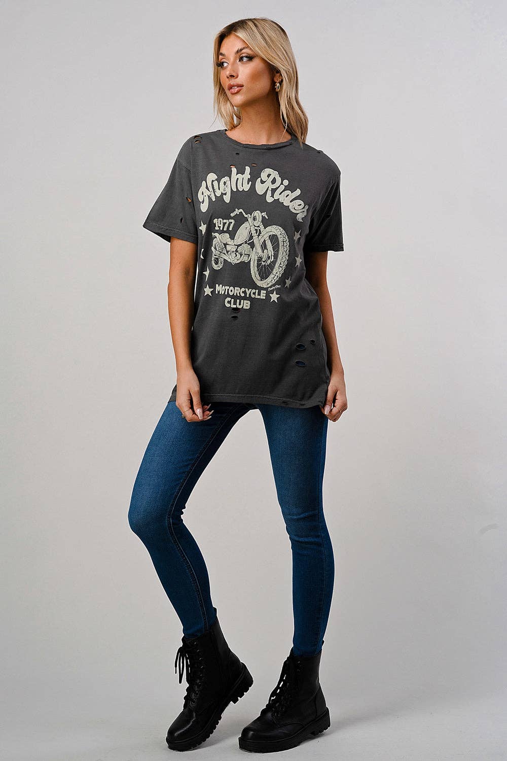 Night Rider 1977 Motorcycle club Distressed T-shirt
