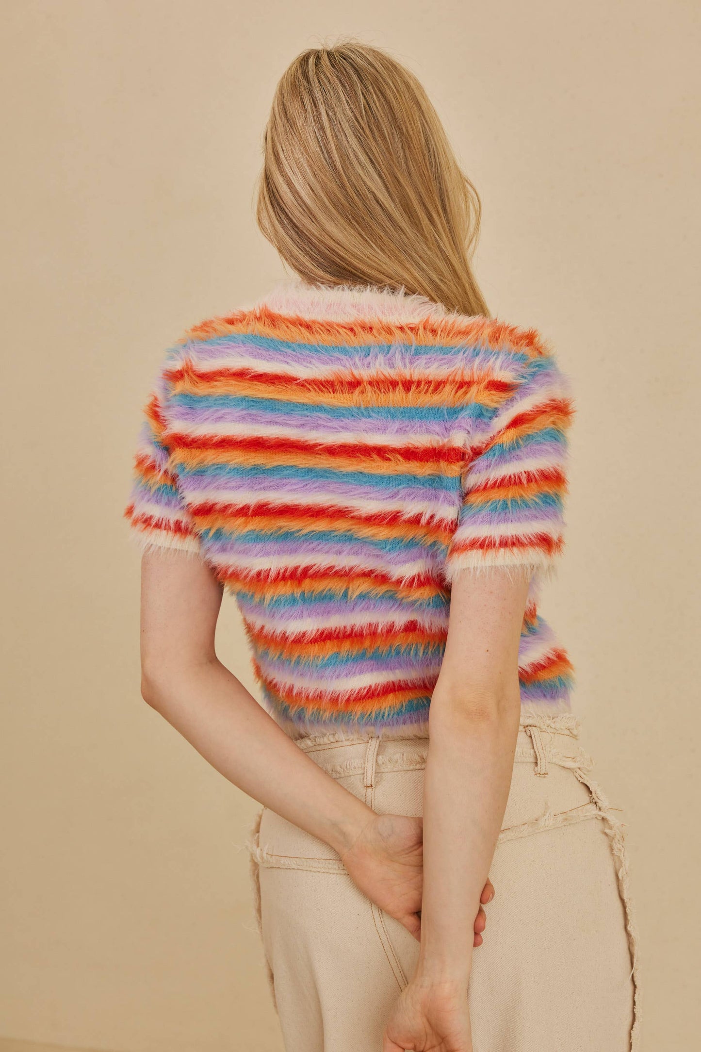 Furry Yarn Striped Knit Top