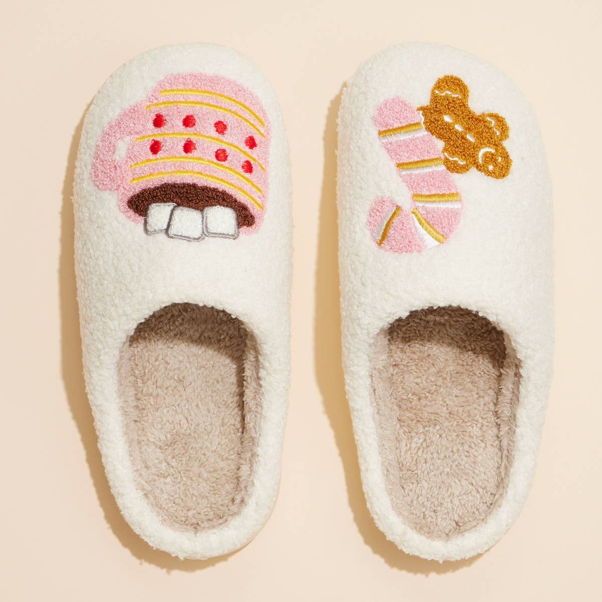 Sherpa Hot Cocoa Home Slippers | Gingerbread Holiday House Shoes