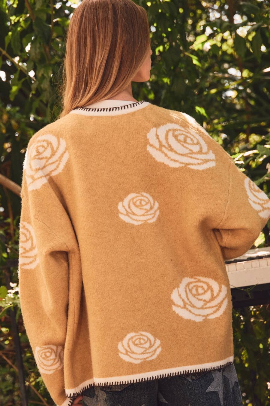 Floral Intarsia Knit Cardigan