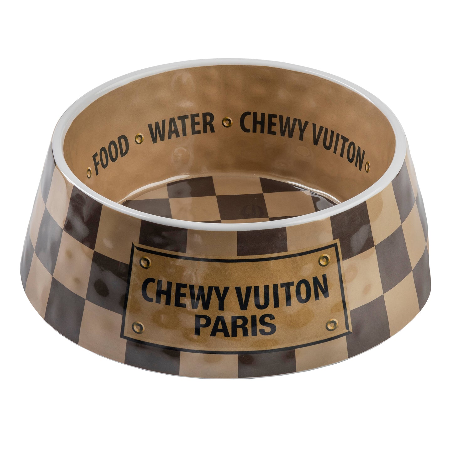 Tan Checker Chewy Vuiton Bowl