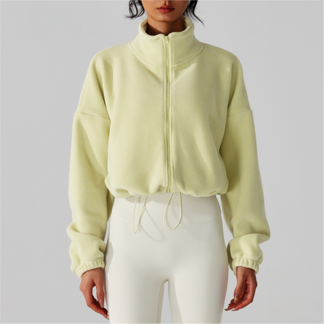 Women's Reversible Fleece Cropped Drawstring  Jacket