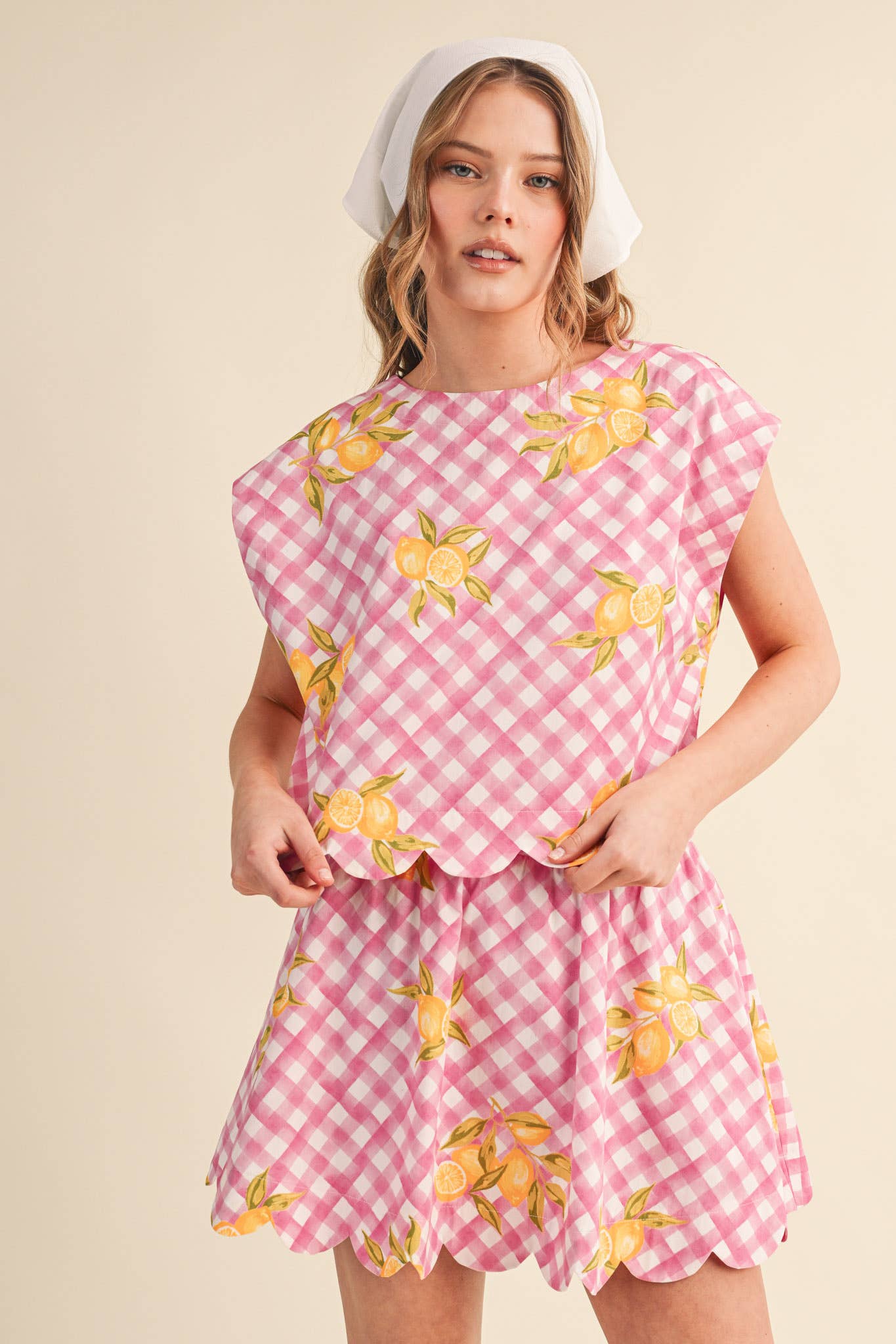 GINGHAM LEMON SCALLOPED TOP & MINI SKORT SET