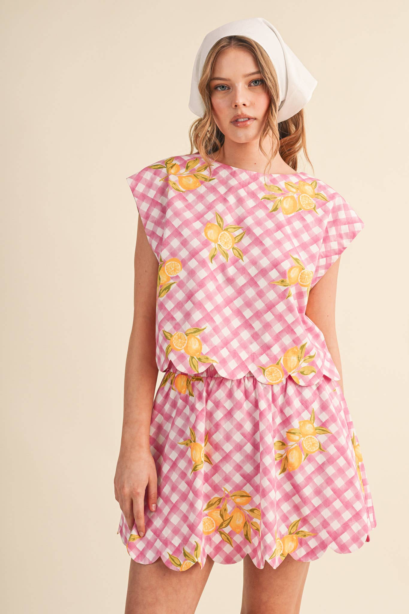 GINGHAM LEMON SCALLOPED TOP & MINI SKORT SET