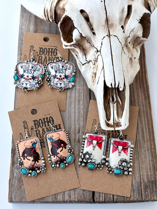 Western Style Pendant with Turquoise Stone Drop Earrings