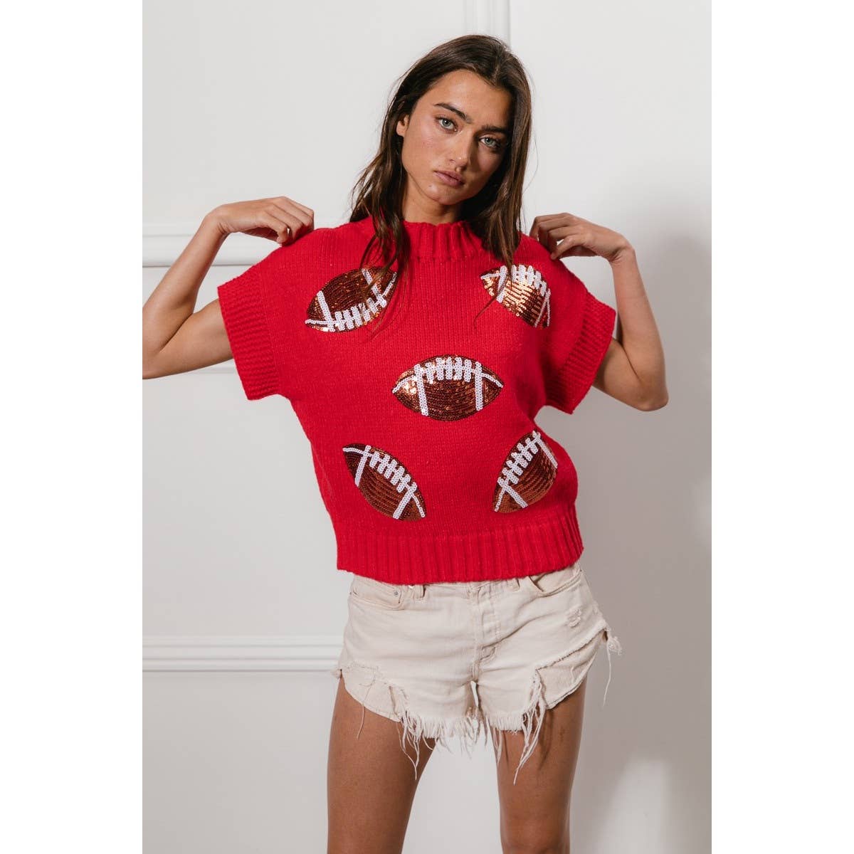 SEQUIN FOOTBALL PATCHES SWEATER