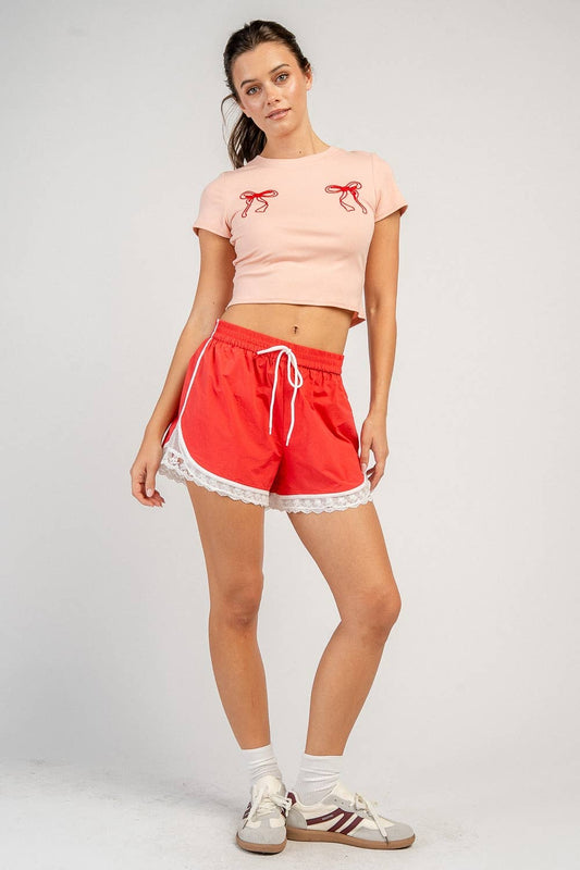 LACE TRIM DRAWSTRING SHORTS