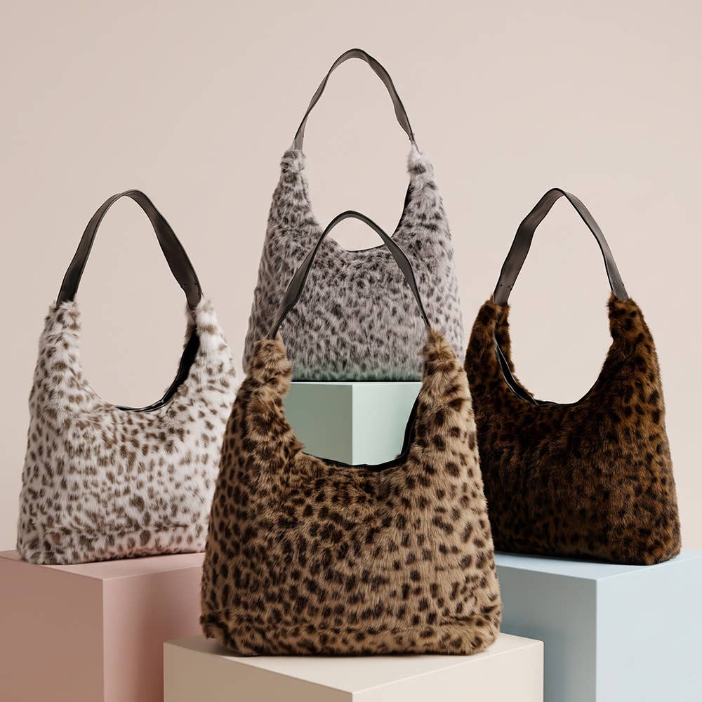 Leopard Print Plush Hobo Shoulder Bag