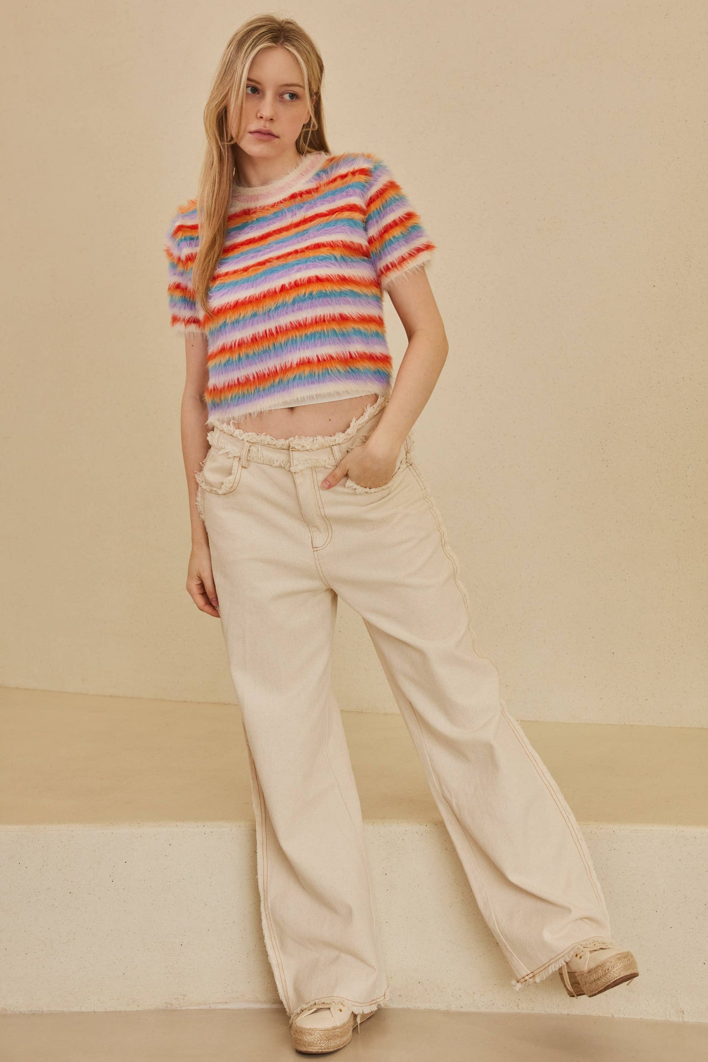 Furry Yarn Striped Knit Top