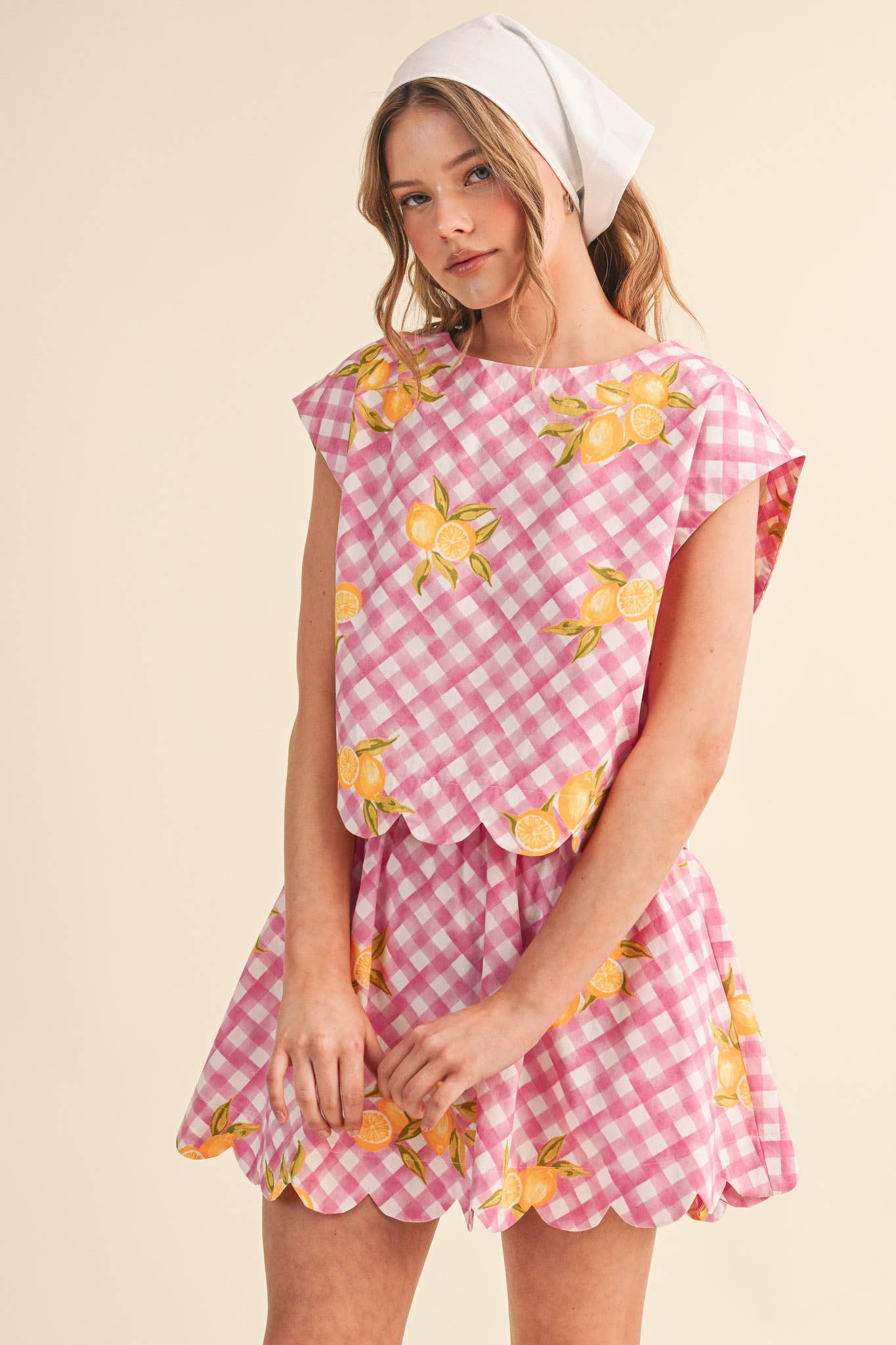 GINGHAM LEMON SCALLOPED TOP & MINI SKORT SET