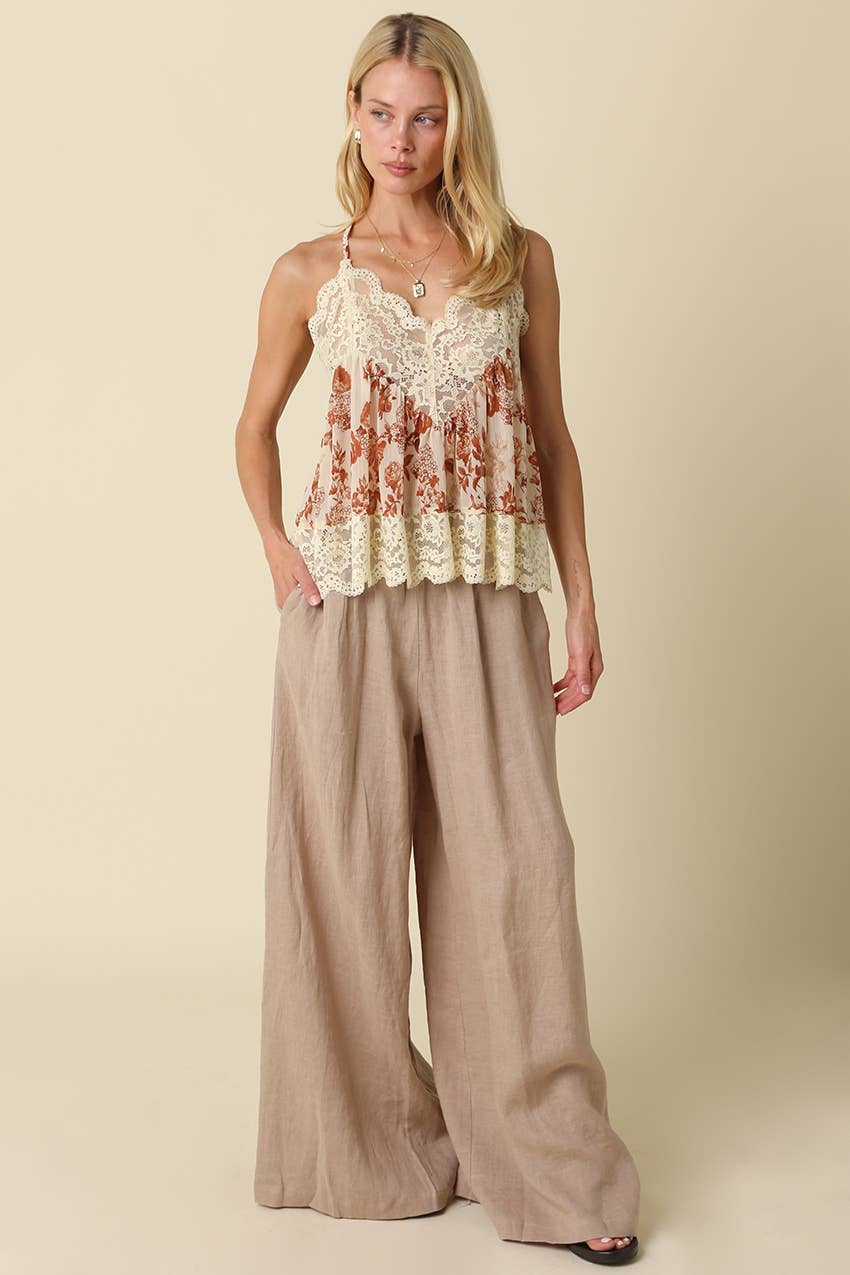 Sharon Print Lace Trim Cami Top