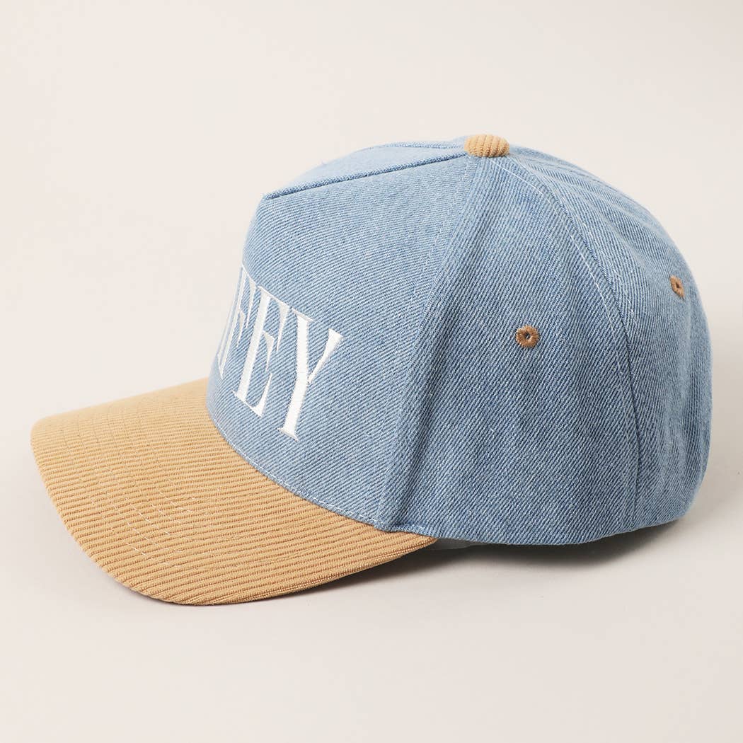 WIFEY Two-Tone Denim Corduroy Trucker Hat