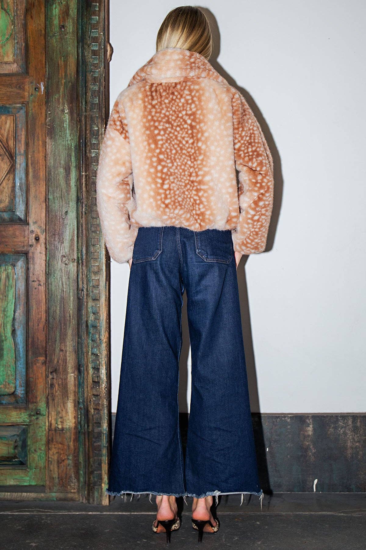 Bambi Print Faux Fur Cropped Jacket