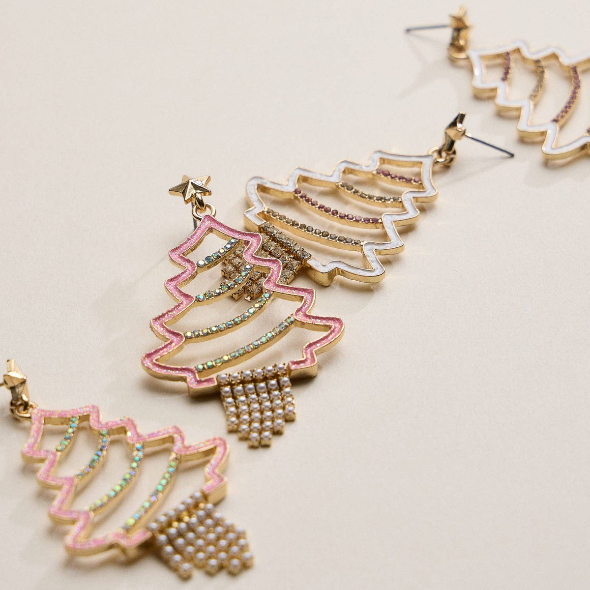 Rhinestone Christmas Tree Drop Earrings | Holiday Statement Design