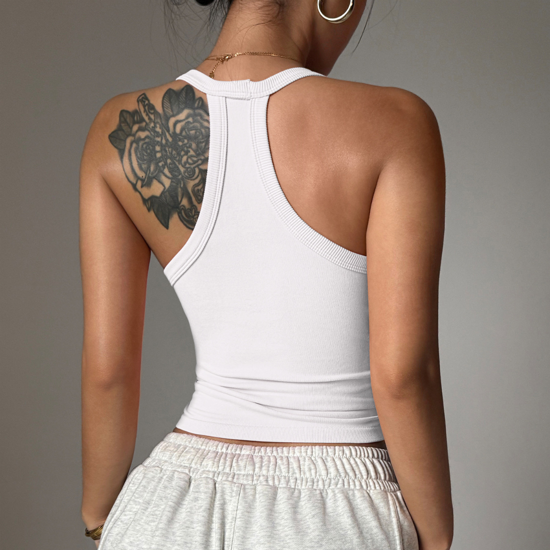 Women's Ribbed V Neck Racerback Slim Fit Tank Top