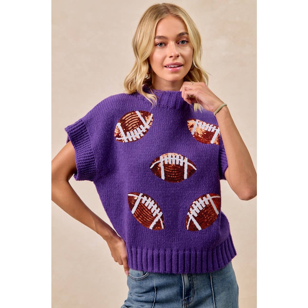 SEQUIN FOOTBALL PATCHES SWEATER