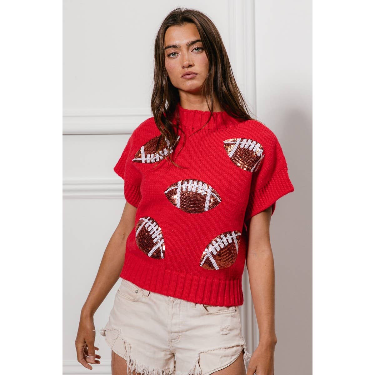 SEQUIN FOOTBALL PATCHES SWEATER