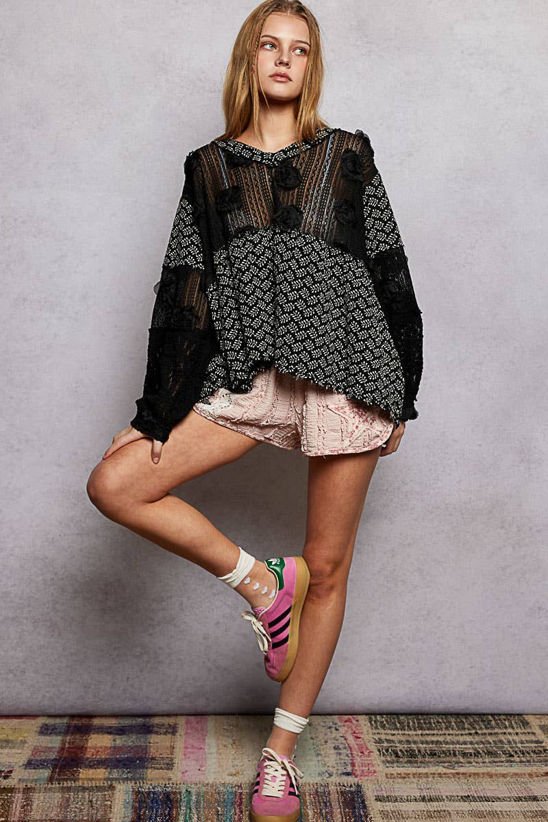 Eyelet Ruffle Balloon Sleeve Top