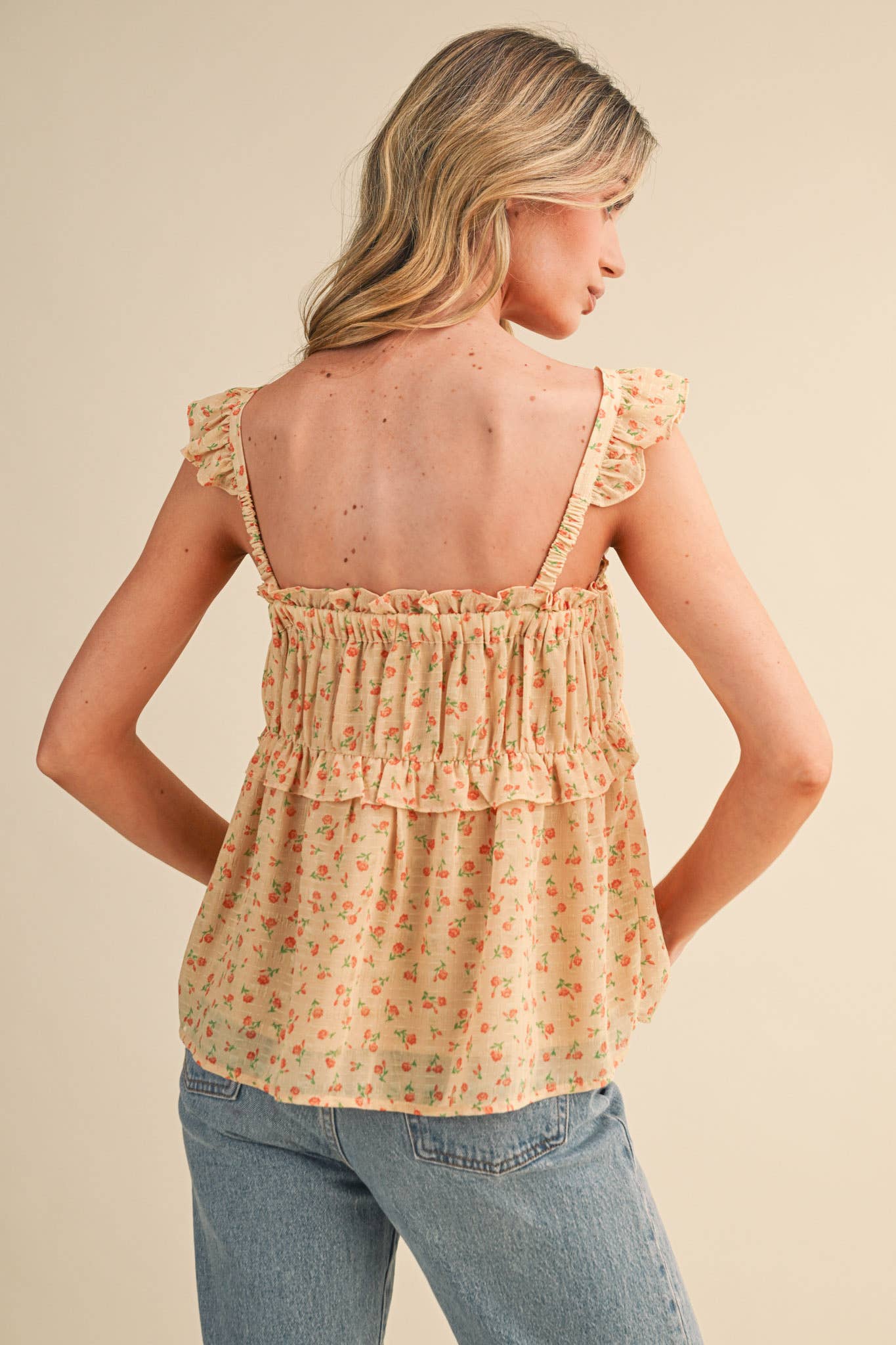 FLORAL RUFFLE TRIM BABYDOLL TOP