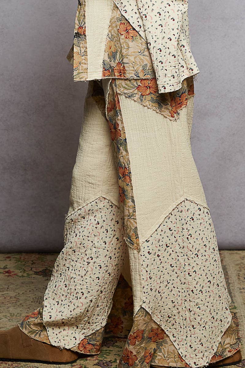 Double gauze varied printed patchwork woven pants